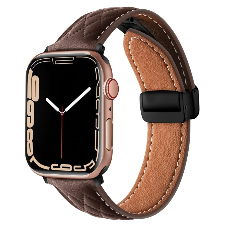 Folding Buckle Rhombus Leather Watch Band, For Apple Watch 9 45mm, For Apple Watch SE 2022 40mm, For Apple Watch 9 41mm